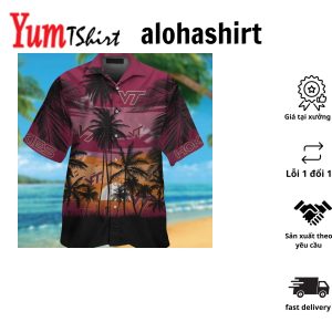 Virginia TecHokies Floral Tropical Men Women Short Sleeve Button Up Tropical Hawaiian Shirt