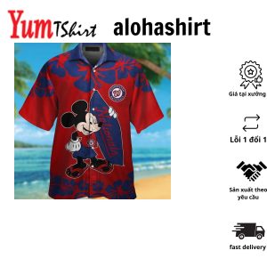 Washington Nationals Mickey Mouse Short Sleeve Button Up Tropical Hawaiian Shirt