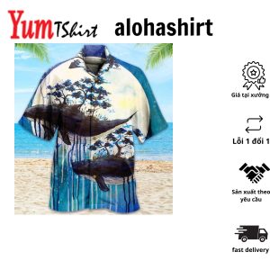Whale Couple Moon Blue Hawaiian Shirt 3D Summer Gifts