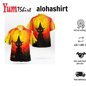 Wizard Black Cat Halloween Hawaiian Shirt Unisex Print Aloha Short Sleeve Casual Shirt