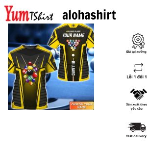 Yellow Billiard Balls Personalized Name 3D Hawaiian Shirt Billiard Team Shirt Summer Shirt Gift For Billiard Lover