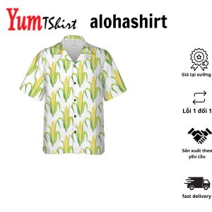 Yellow Corncobs With Green Leaves Corn Hawaiian Shirt Corn Shirt Short Sleeve Button Corn Cob Shirt Corn Gift