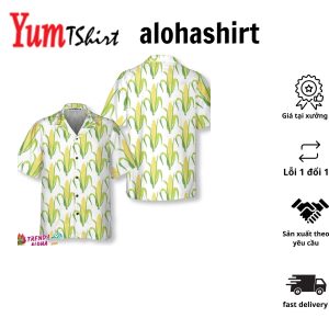 Yellow Corncobs With Green Leaves Corn Hawaiian Shirt Corn Shirt Short Sleeve Button Corn Cob Shirt Corn Gift